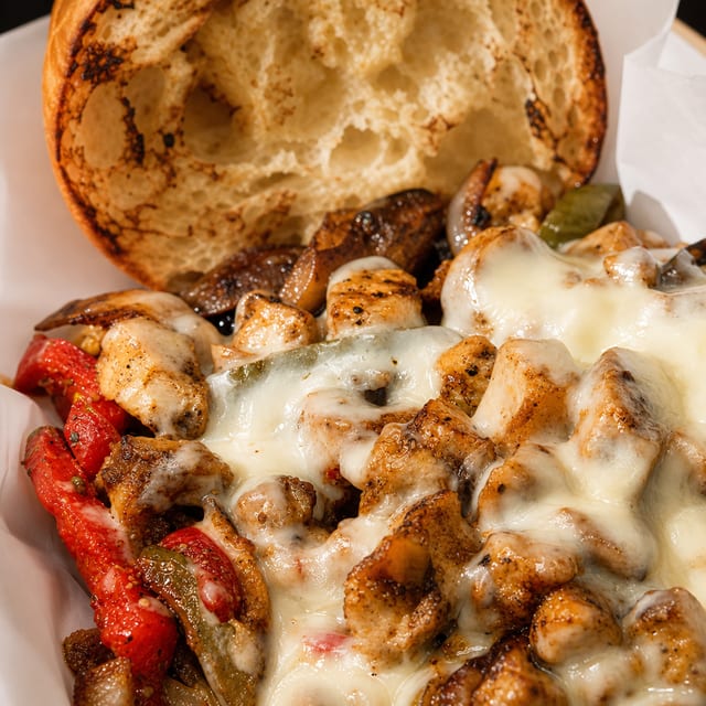 Chicken Philly on a croissant.